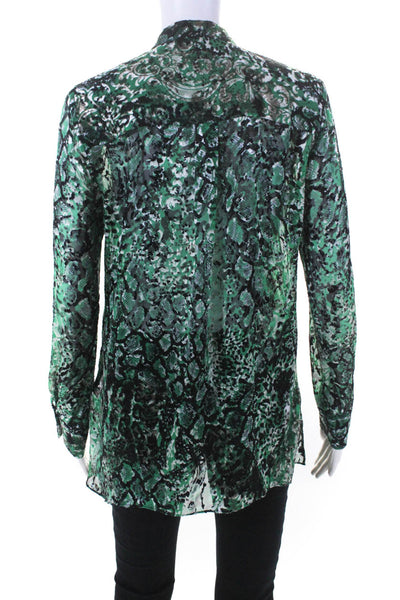 Alice + Olivia  Womens Silk Snakeskin Print Blouse Green Black Size Small