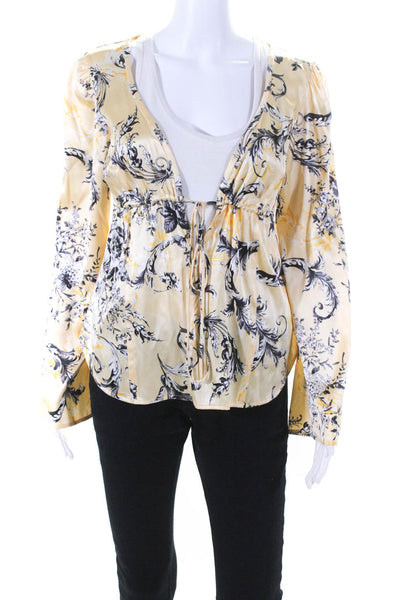 St. John Collection By Marie Gray Womens Silk Floral Print Blouse Yellow Size 6