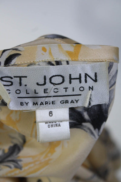 St. John Collection By Marie Gray Womens Silk Floral Print Blouse Yellow Size 6