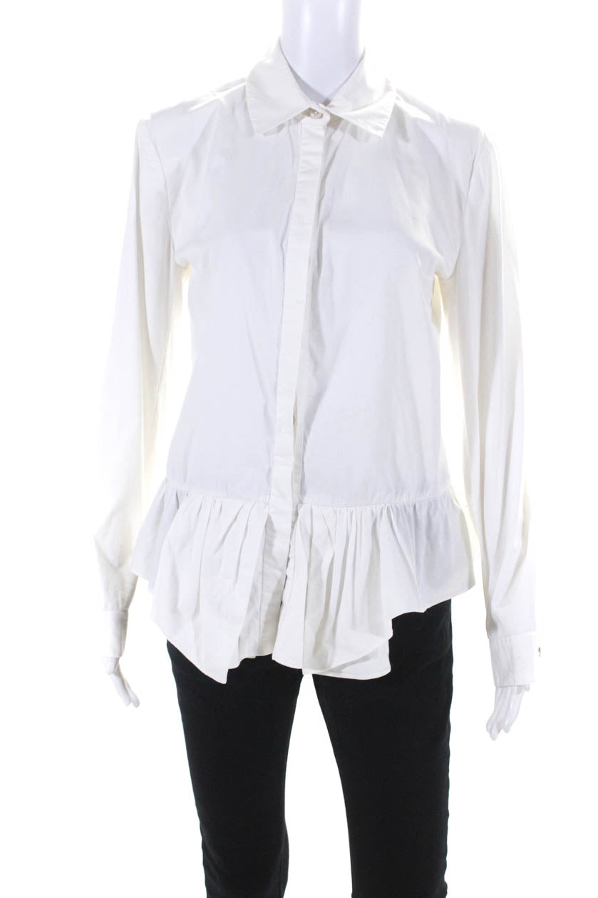 White shirt with shops ruffle bottom