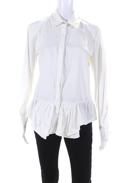 Thakoon Womens Ruffled Bottom Long Sleeves Button Down Shirt White Size 4