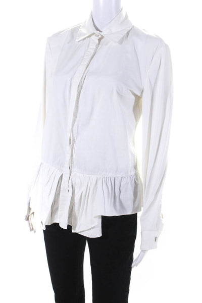 Thakoon Womens Ruffled Bottom Long Sleeves Button Down Shirt White Size 4
