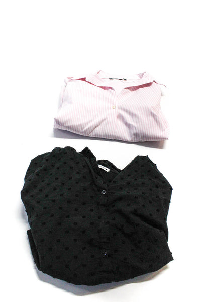 Zara Womens Striped Long Sleeved Buttoned Shirt Blouse  Pink Black Size L Lot 2