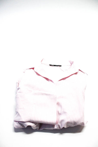 Zara Womens Striped Long Sleeved Buttoned Shirt Blouse  Pink Black Size L Lot 2