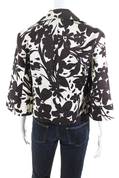 Lafayette 148 New York Women's Hook & Eye Floral Short Jacket Brown Size 4