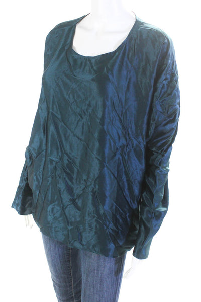 Reiss Womens Silk Blend Long Batwing Sleeved Round Neck Blouse Dark Blue Size 10