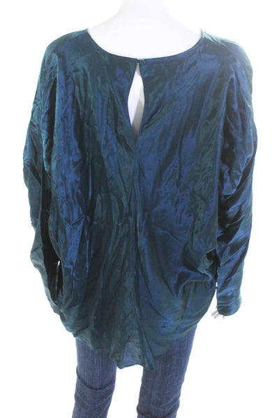 Reiss Womens Silk Blend Long Batwing Sleeved Round Neck Blouse Dark Blue Size 10