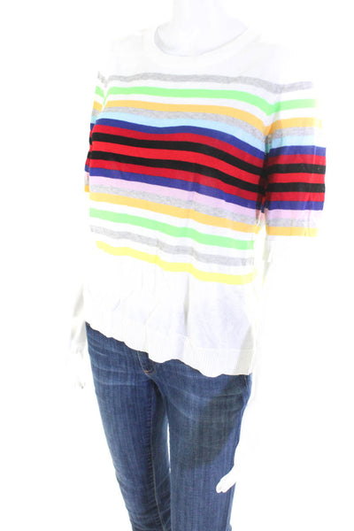 Milly Womens Crew Neck Striped Half Sleeved Thin Knit Blouse White Red Size L