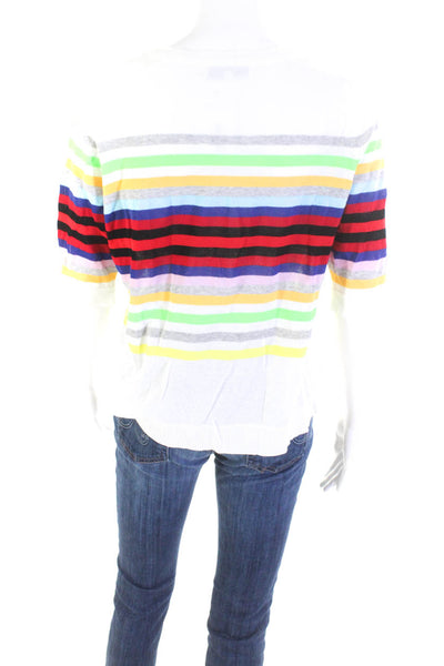 Milly Womens Crew Neck Striped Half Sleeved Thin Knit Blouse White Red Size L