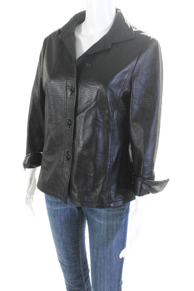 Mel & Lisa Womens Textured Leather Buttoned Long Sleeved Jacket Black Size M