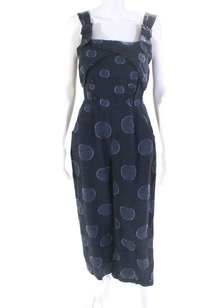 Eva Franco Women's Polka Dot Sleeveless Denim Jumpsuit Blue Size S