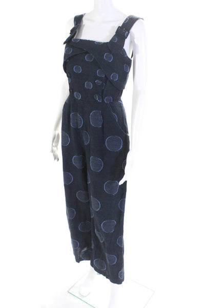 Eva Franco Women's Polka Dot Sleeveless Denim Jumpsuit Blue Size S