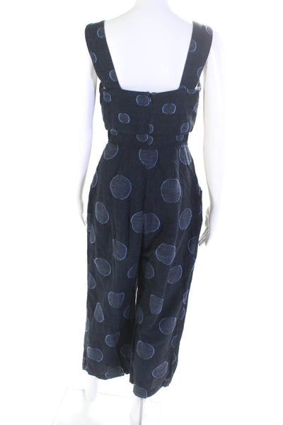 Eva Franco Women's Polka Dot Sleeveless Denim Jumpsuit Blue Size S