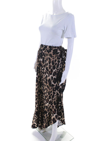 Daniela Corte Women's Animal Print Wrap Maxi Skirt Beige Size 42