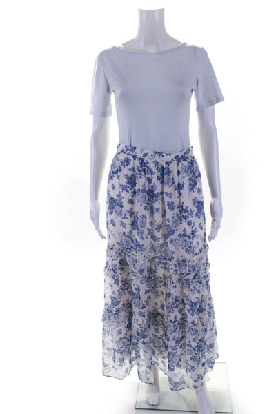 Cami NYC Women's Floral Print Ruffle Tiered Silk Maxi Skirt Blue Size S