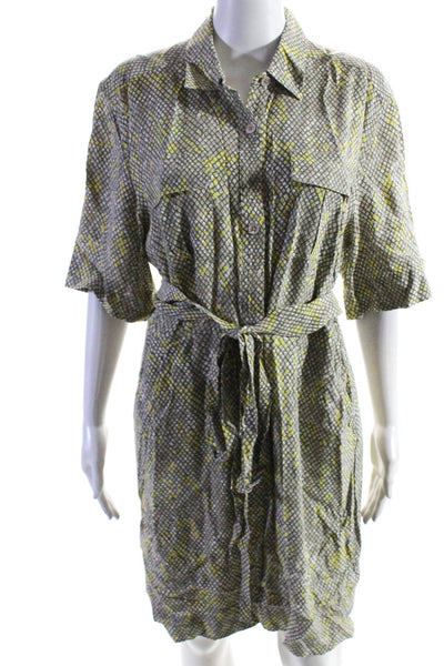 Equipment Femme Womens Button Front Snakeskin Printed Dress Brown Green Size 10