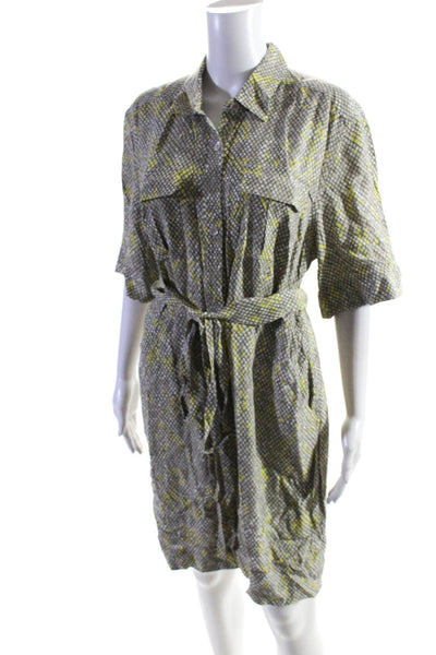 Equipment Femme Womens Button Front Snakeskin Printed Dress Brown Green Size 10