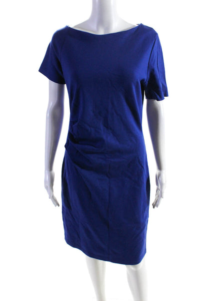 Reiss Womens Back Zip Short Sleeve Boat Neck Sheath Dress Blue Size 10