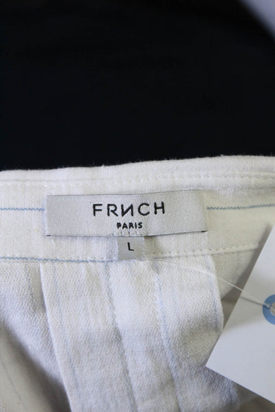 FRNCH Womens Button Front Short Sleeve Striped Shirt Dress White Blue Size Large