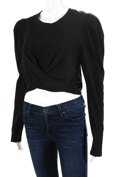 ALC Womens Long Sleeve Tie Back Twist Crop Top Blouse Black Size Medium