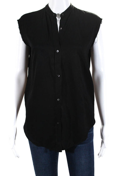 Helmut Lang Womens Split Back Raw Hem Sleeveless Button Up Top Blouse Black XS