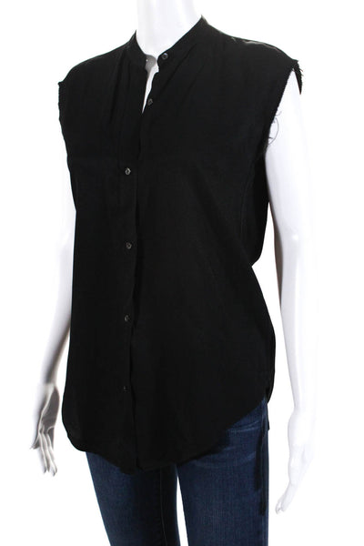 Helmut Lang Womens Split Back Raw Hem Sleeveless Button Up Top Blouse Black XS