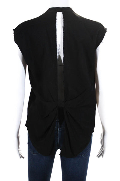 Helmut Lang Womens Split Back Raw Hem Sleeveless Button Up Top Blouse Black XS