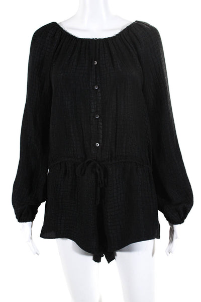 Love Shack Fancy Womens Off Shoulder Jacquard Long Sleeve Romper Black Size 0