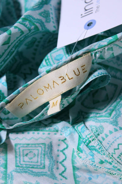 Paloma Blue Womens V Neck Geometric Print Jumpsuit Green Turquoise Silk Medium