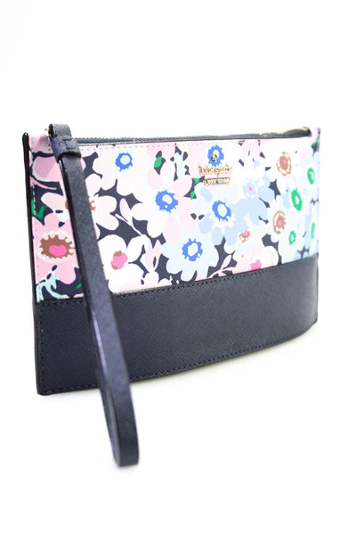 Kate Spade New York Women's Leather Trim Floral Print Zip Wristlet Blue Pink