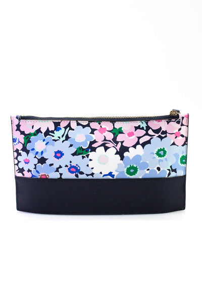 Kate Spade New York Women's Leather Trim Floral Print Zip Wristlet Blue Pink