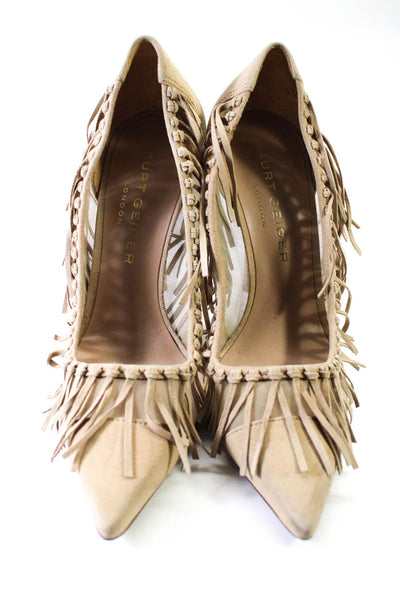 Kurt Geiger London Womens Stiletto Mesh Fringe Suede Pumps Brown Size 37