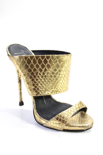 Giuseppe Zanotti Design Womens Stiletto Metallic Snake Print Sandals Gold 37