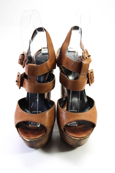 Pierre Hardy Womens Block Heel Platform Ankle Strap Sandals Brown Leather 37