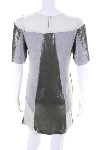 Life With Bird Womens Short Sleeves Shirt Dress Gray Silver Size 0