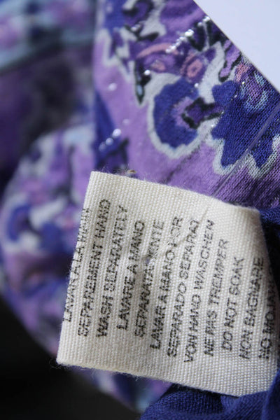 Blue Boheme Womens Floral Print A Line Dress Purple Blue Cotton Size Small