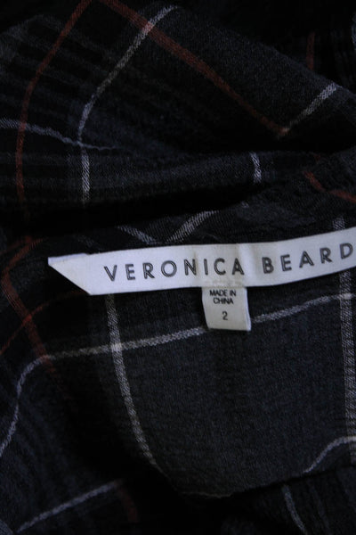 Veronica Beard Womens Plaid V Neck Button Down Shirt Gray Wool Size 2