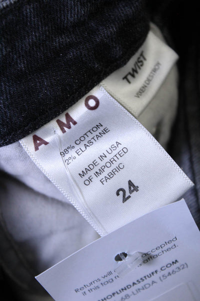 Amo Womens Distressed Denim Mid Rise Tapered Leg Jeans Pants Black Size 24
