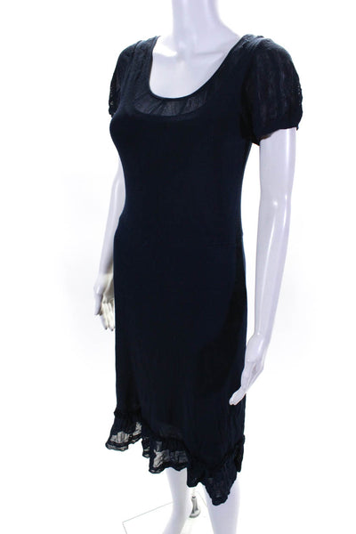 Anne Fontaine Womens Knit Short Sleeve Ruffled Hem A-Line Dress Blue Size 38