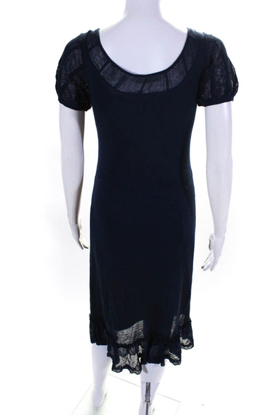 Anne Fontaine Womens Knit Short Sleeve Ruffled Hem A-Line Dress Blue Size 38