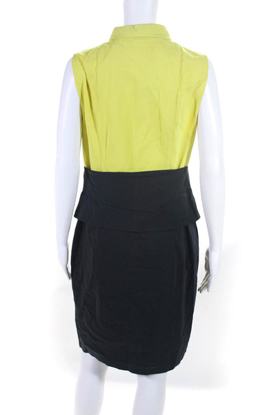 Akris Punto Women's Collared Button Front Sheath Dress Yellow Navy Size 10