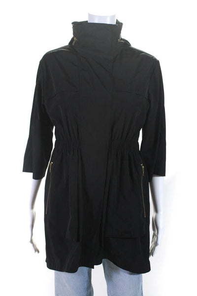 Ali Ro Womens Ruched Waist Mid-Length Half Sleeve Anorak Jacket Black Size 4