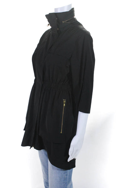 Ali Ro Womens Ruched Waist Mid-Length Half Sleeve Anorak Jacket Black Size 4