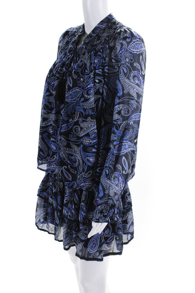 Sen Women's Paisley Floral Blouse Ruffle Mini Skirt Two Piece Set Blue Size S