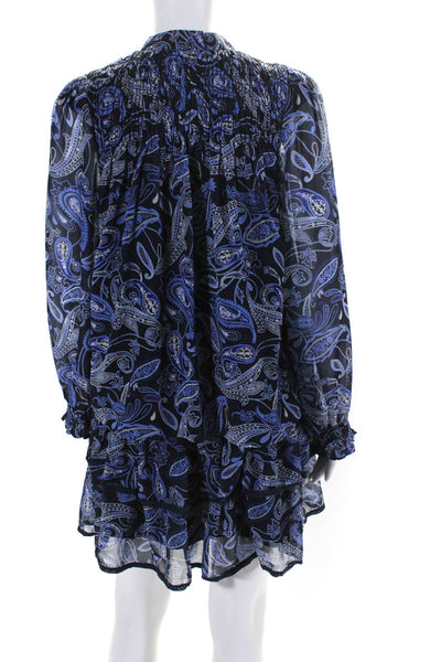 Sen Women's Paisley Floral Blouse Ruffle Mini Skirt Two Piece Set Blue Size S