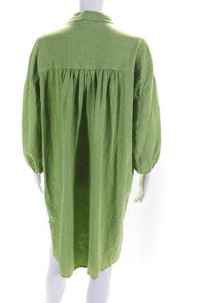 YFB Women's Half Sleeve Button Front Collared Shirt Dress Green Size M