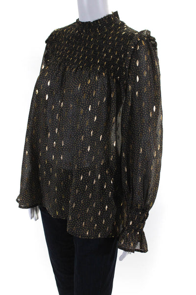 Elan Women's Printed Long Sleeve Mock Neck Blouse Gold Size M