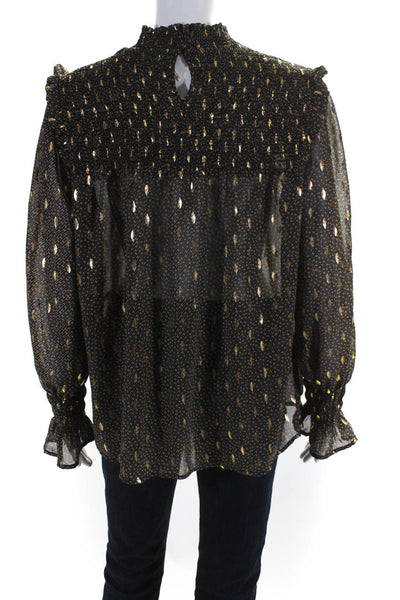 Elan Women's Printed Long Sleeve Mock Neck Blouse Gold Size M