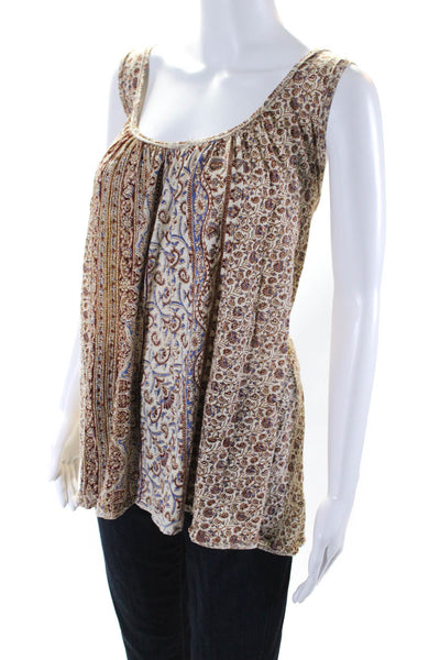 Free People Women's Sleeveless Floral Print Scoop Neck Hi-Low Top Beige Size XS