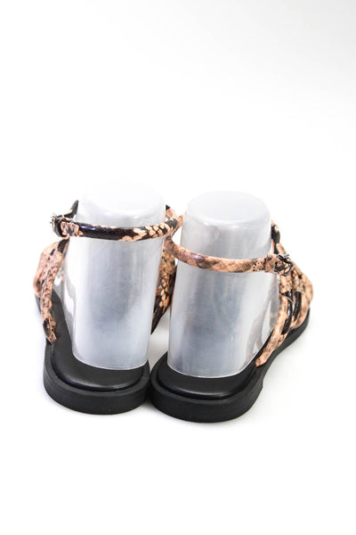 Rebecca Minkoff Women's Leather Animal Print Flat Sandals Black Pink Size 8